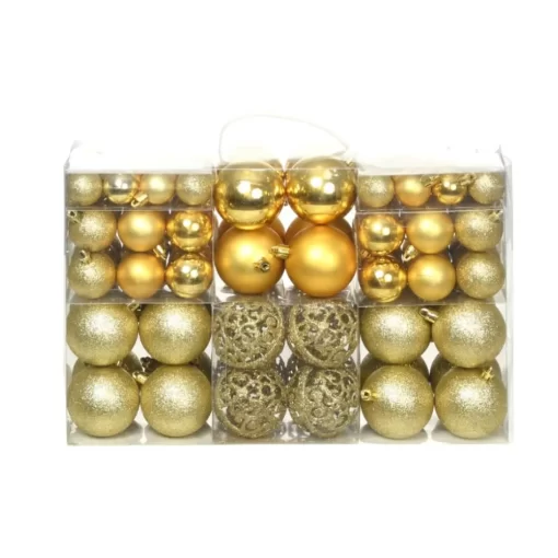 vidaXL Decor* 100 Piece Christmas Ball Set 1.2"/1.6"/2.4" Gold