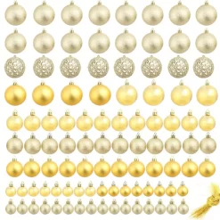 vidaXL Decor* 100 Piece Christmas Ball Set 1.2"/1.6"/2.4" Gold