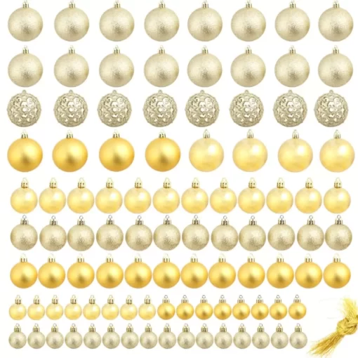 vidaXL Decor* 100 Piece Christmas Ball Set 1.2"/1.6"/2.4" Gold