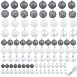 vidaXL Decor* 100 Piece Christmas Ball Set 1.2"/1.6"/2.4" White/Gray