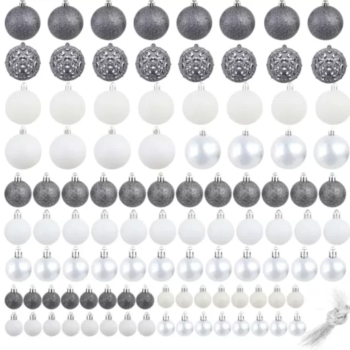 vidaXL Decor* 100 Piece Christmas Ball Set 1.2"/1.6"/2.4" White/Gray