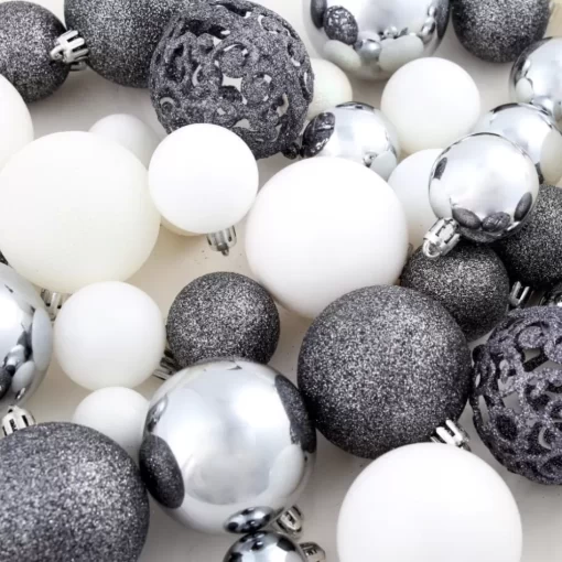 vidaXL Decor* 100 Piece Christmas Ball Set 1.2"/1.6"/2.4" White/Gray