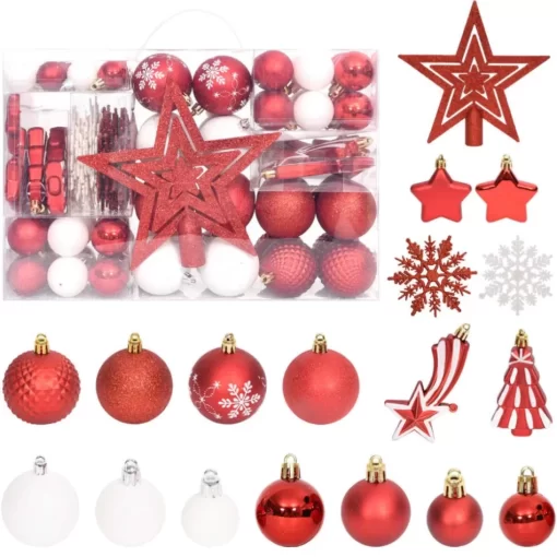 vidaXL Decor* 108 Piece Christmas Bauble Set Red And White