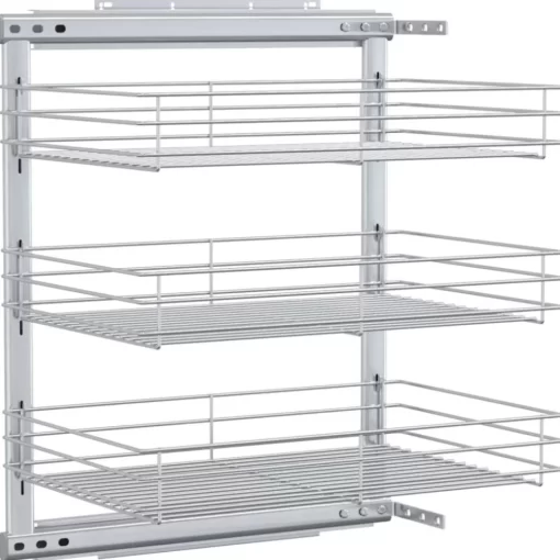 vidaXL Kitchen & Dining* 3-Tier Pull-Out Kitchen Wire Basket Silver 18.5"X13.8"X22"