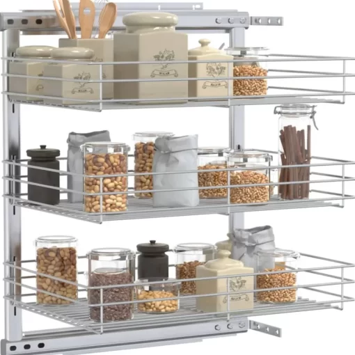 vidaXL Kitchen & Dining* 3-Tier Pull-Out Kitchen Wire Basket Silver 18.5"X13.8"X22"