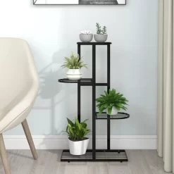 vidaXL Lawn & Garden* 4-Floor Flower Stand 16.9"X8.7"X29.9" Black Metal