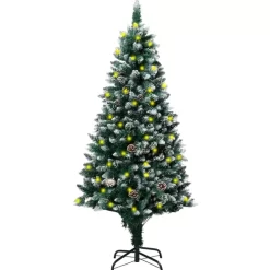 vidaXL Decor* Artificial Christmas Tree Leds&Pine Cones&White Snow 59.1"