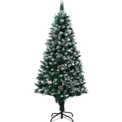 vidaXL Decor* Artificial Christmas Tree Leds&Pine Cones&White Snow 59.1"