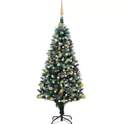 vidaXL Decor* Artificial Christmas Tree With Leds&Ball Set&Pinecones 59.1"