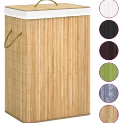 vidaXL Household Supplies* Bamboo Laundry Basket With 2 Sections 19 Gal