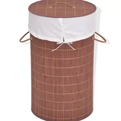 vidaXL Household Supplies* Bamboo Laundry Bin Round Brown