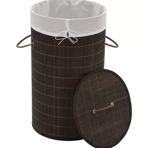 vidaXL Household Supplies* Bamboo Laundry Bin Round Dark Brown