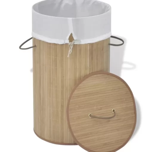 vidaXL Household Supplies* Bamboo Laundry Bin Round Natural