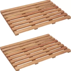 vidaXL Bathroom Accessories* Bath Mats 2 Pcs Solid Acacia Wood 22"X14.6"