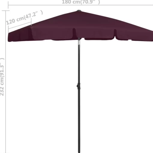 vidaXL Lawn & Garden* Beach Umbrella Bordeaux Red 70.9"X47.2"