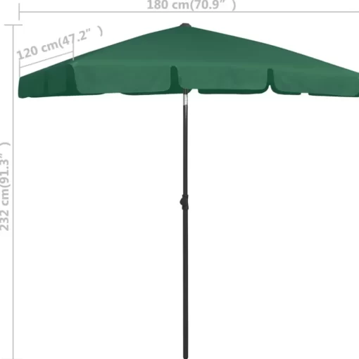 vidaXL Lawn & Garden* Beach Umbrella Green 70.9"X47.2"