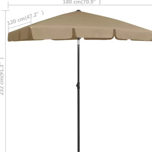 vidaXL Lawn & Garden* Beach Umbrella Taupe 70.9"X47.2"