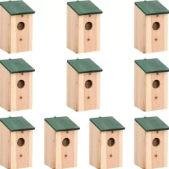 vidaXL Decor* Bird Houses 10 Pcs Solid Firwood 4.7"X4.7"X8.7"