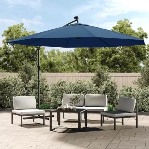 vidaXL Lawn & Garden* Cantilever Umbrella With Led Lights Azure Blue 137.8"