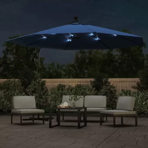 vidaXL Lawn & Garden* Cantilever Umbrella With Led Lights Azure Blue 137.8"