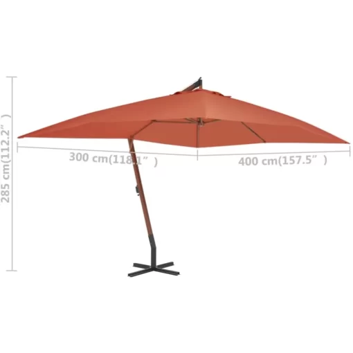 vidaXL Lawn & Garden* Cantilever Umbrella With Wooden Pole 157.5"X118.1" Terracotta