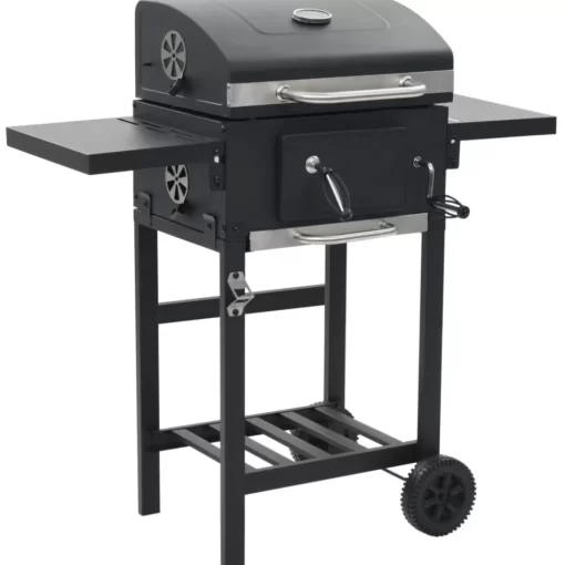 vidaXL Kitchen & Dining* Charcoal-Fueled Bbq Grill With Bottom Shelf Black