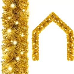 vidaXL Decor* Christmas Garland With Led Lights 16 Ft Gold