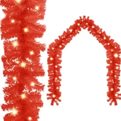 vidaXL Decor* Christmas Garland With Led Lights 16 Ft Red