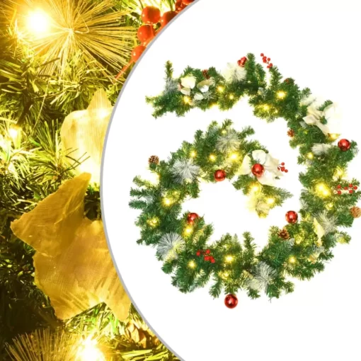 vidaXL Decor* Christmas Garland With Led Lights Green 8.9' Pvc