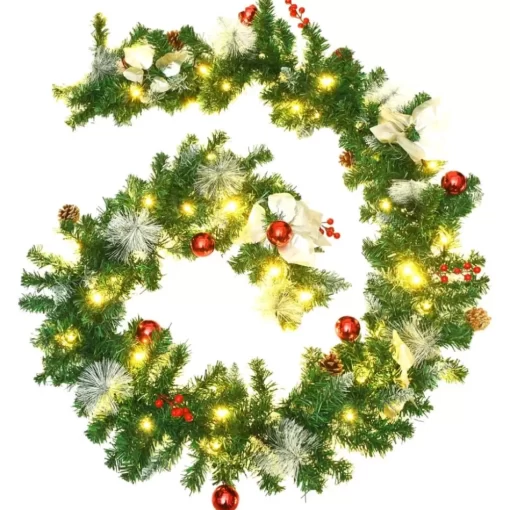 vidaXL Decor* Christmas Garland With Led Lights Green 8.9' Pvc