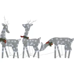 vidaXL Decor* Christmas Reindeer Family 106.3"X2.8"X35.4" Silver Cold White Mesh