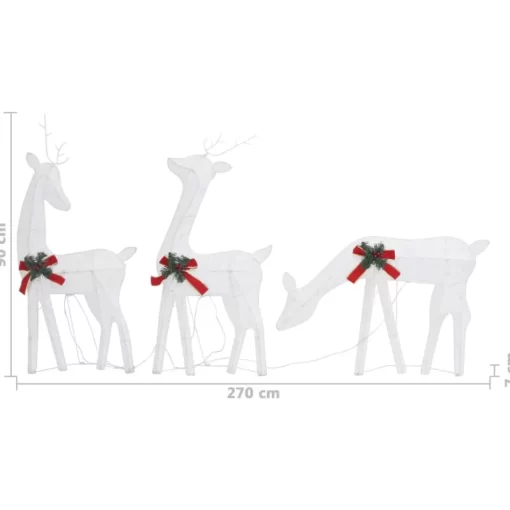 vidaXL Decor* Christmas Reindeer Family 106.3"X2.8"X35.4" White Cold White Mesh