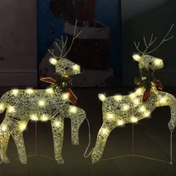 vidaXL Decor* Christmas Reindeers 2 Pcs Gold 40 Leds