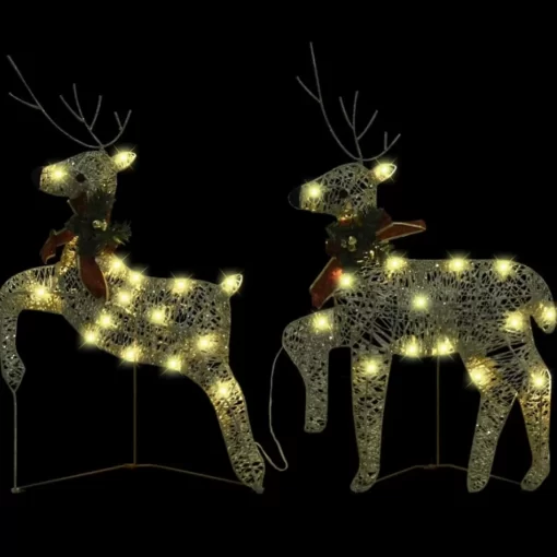 vidaXL Decor* Christmas Reindeers 2 Pcs Gold 40 Leds