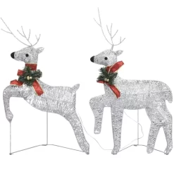 vidaXL Decor* Christmas Reindeers 2 Pcs Silver 40 Leds