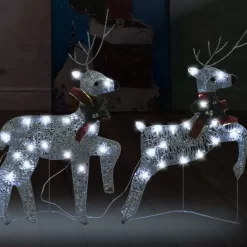 vidaXL Decor* Christmas Reindeers 2 Pcs Silver 40 Leds