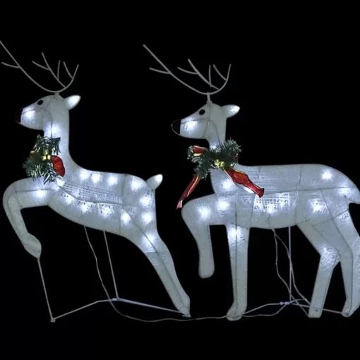 vidaXL Decor* Christmas Reindeers 2 Pcs White 40 Leds