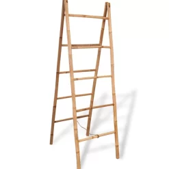 vidaXL Bathroom Accessories* Double Towel Ladder With 5 Rungs Bamboo 19.7"X63"