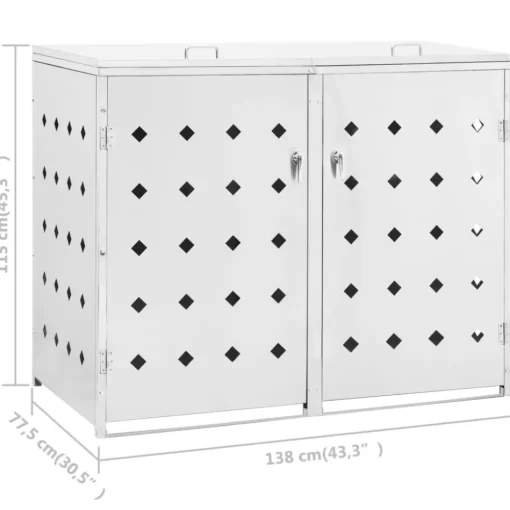 vidaXL Household Supplies* Double Wheelie Bin Shed 63.4 Gal Stainless Steel