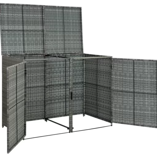 vidaXL Lawn & Garden* Double Wheelie Bin Shed Poly Rattan Anthracite 58.3"X30.3"X43.7"