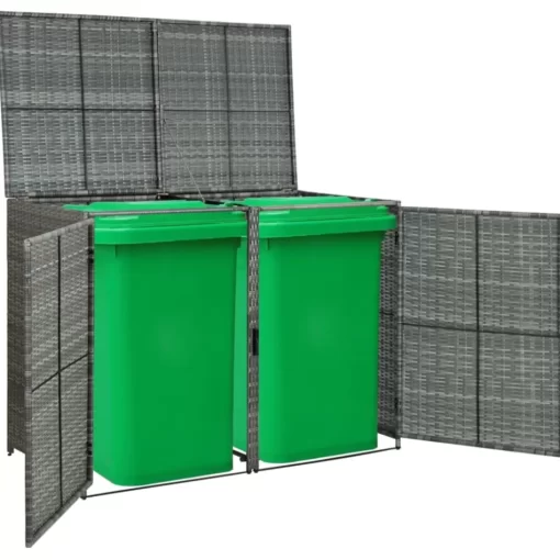 vidaXL Lawn & Garden* Double Wheelie Bin Shed Poly Rattan Anthracite 58.3"X30.3"X43.7"