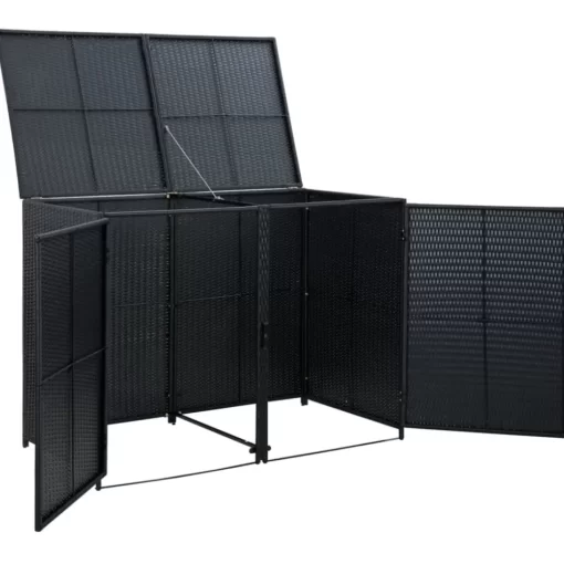 vidaXL Lawn & Garden* Double Wheelie Bin Shed Poly Rattan Black 58.3"X31.5"X43.7"