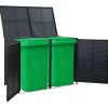 vidaXL Lawn & Garden* Double Wheelie Bin Shed Poly Rattan Black 58.3