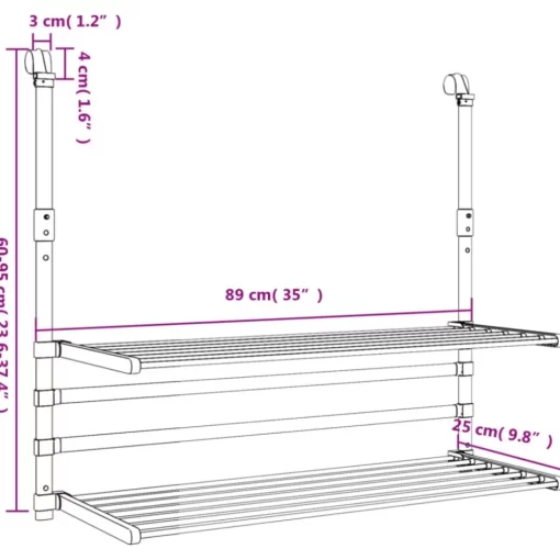 vidaXL Household Supplies* Drying Rack For Balcony 35"X9.8"X(23.6"-37.4") Aluminum