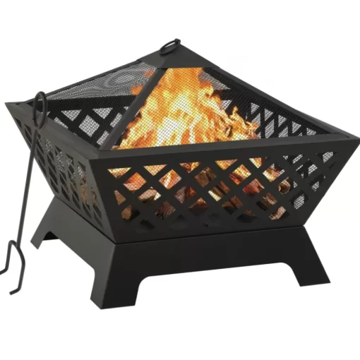 vidaXL Fireplaces* Fire Pit With Poker 25.2" Xxl Steel