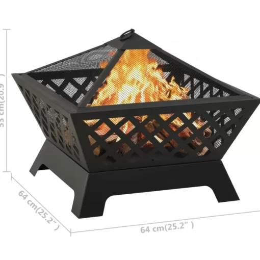 vidaXL Fireplaces* Fire Pit With Poker 25.2" Xxl Steel