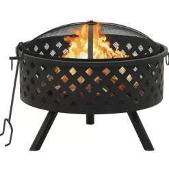 vidaXL Fireplaces* Fire Pit With Poker 26.8" Xxl Steel