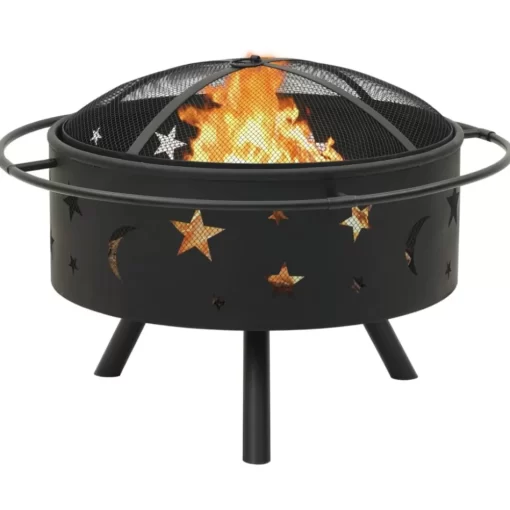 vidaXL Fireplaces* Fire Pit With Poker 29.9" Xxl Steel