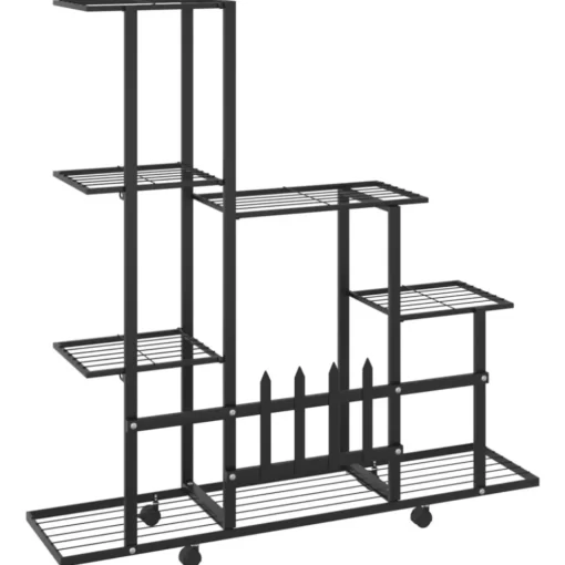 vidaXL Lawn & Garden* Flower Stand With Wheel 37.2"X9.8"X36.4" Black Metal