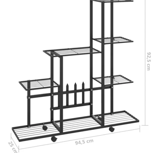 vidaXL Lawn & Garden* Flower Stand With Wheel 37.2"X9.8"X36.4" Black Metal